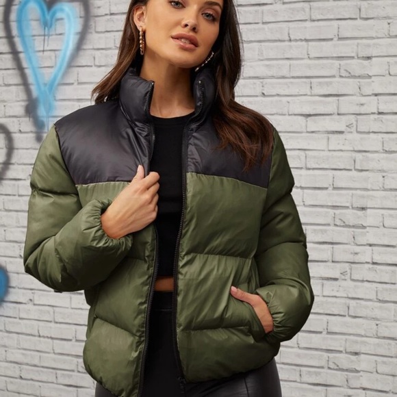 Color block quilted puffer jacket maroon black - Picture 6 of 9